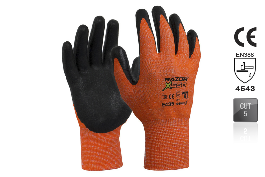 RAZOR X550 Nitrile coated Cut Resistant Level5 Orange SIZE 10 - Esko