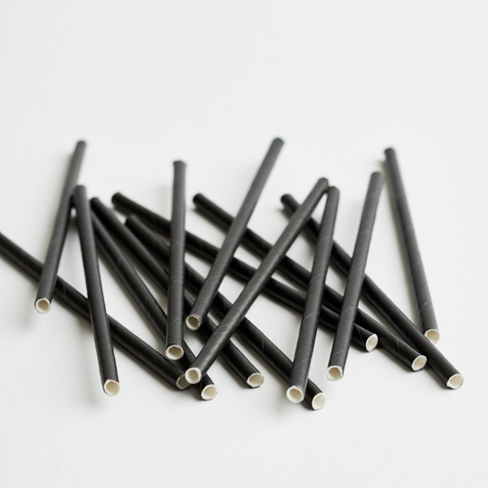 Premium 3Ply Drinking Straws COCKTAIL PLAIN BLACK 135mm x 5mm - Epicure