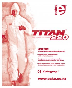 TITAN' '220' Spunbound Polypropylene Coverall, White 3X-LARGE Pack 5 - Esko