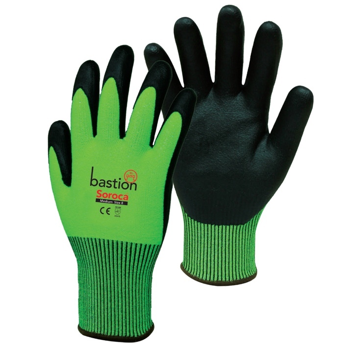 Cut 5 HPPE Gloves Green High Viz MEDIUM Pack 12 pairs - Bastion Soroca
