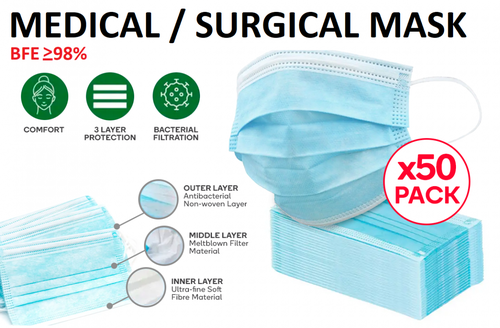 Face Mask Medical 2R 3ply Pack 50