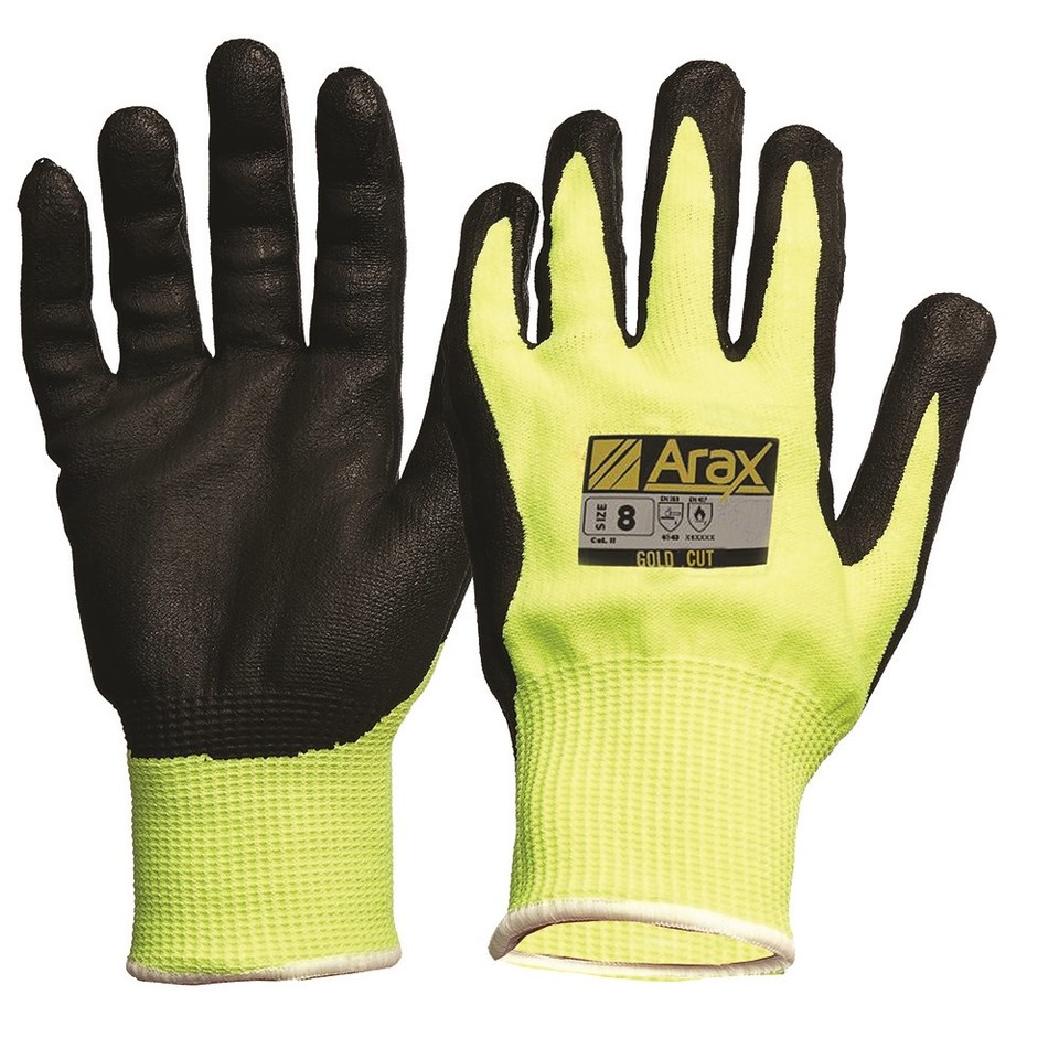 ARAX® Gold, Nitrile Sand Dip on Hi-Vis Yellow Liner, Size 11 - Paramount