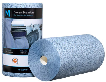 Solvent Dry Wipes - Blue, 300mm x 500mm, 90 Sheets, 80gsm *Solvent/Oil Use - Matthews