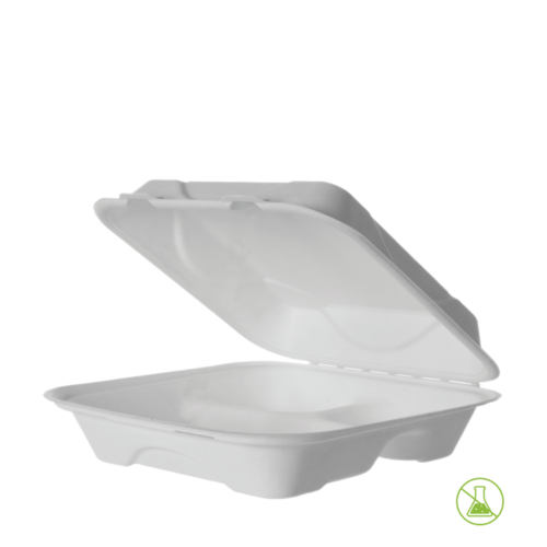 Sugarcane Clam 9x9x3in WHITE 3COMP SC EP White 229 X 229 X 76 - Detpak