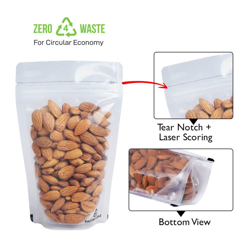 Stand up Pouch 28g Recyclable Clear w Zip no Valve 80w x 130h x (25 + 25)g