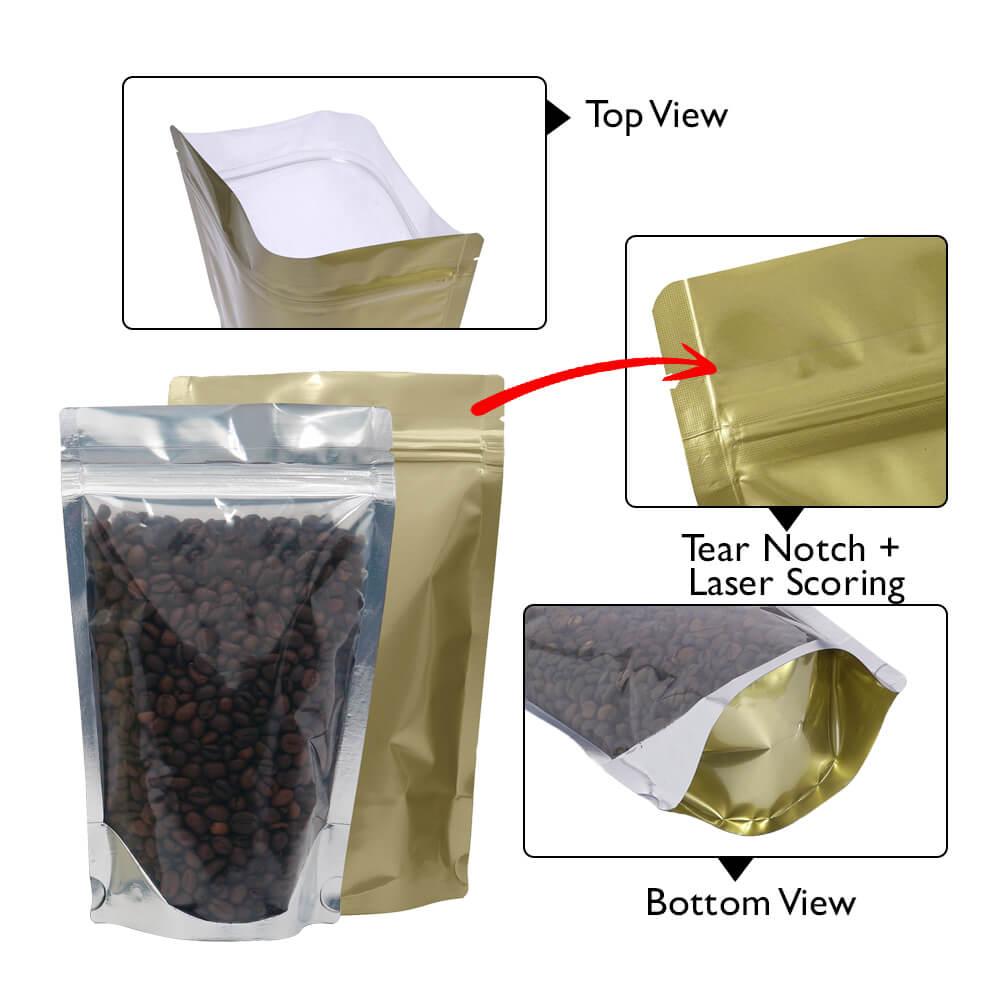 Stand Up Pouch Clear/Matt Gold 250g w Zip no Valve 160w x 230h x (45 + 45)g