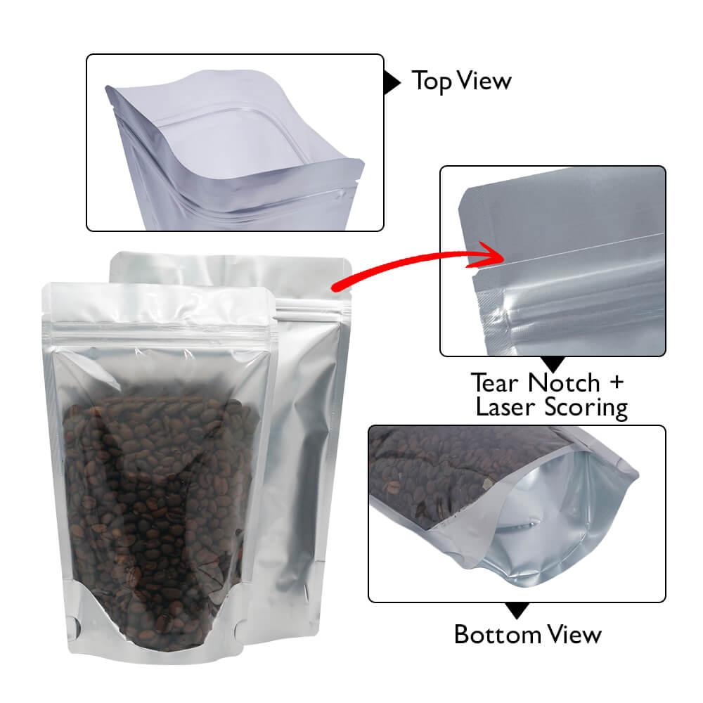 Stand Up Pouch Clear/Shiny Silver 1kg w Zip no Valve 235w x 345h x (60 + 60)g