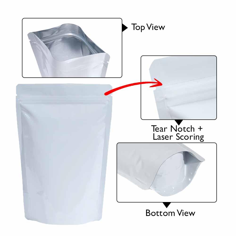 Stand Up Pouch 1kg Shiny White both sides with Zip no Valve 235w x 345h x (60 + 60)g