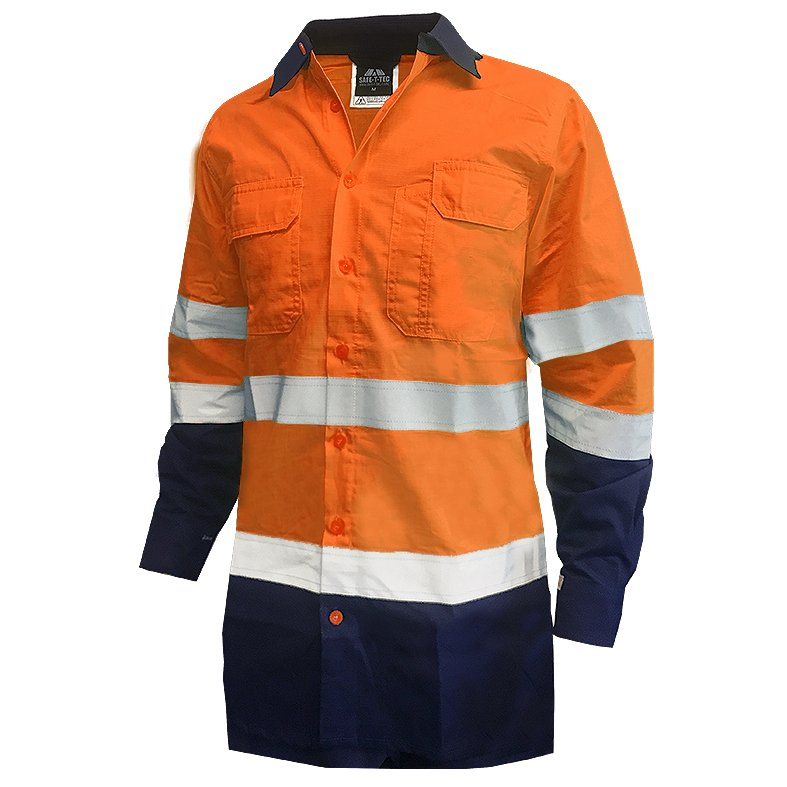 150Gsm Cotton Ripstop Shirt, Ls, Orange Blue, Dn-Size L