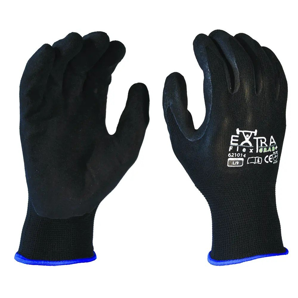 Grab+, Black Sandy Nitrile, Black Polyester-Size L