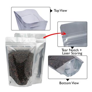 Stand Up Pouch Clear/Matt Silver 350g w Zip no Valve 170w x 250h x (45 + 45)g